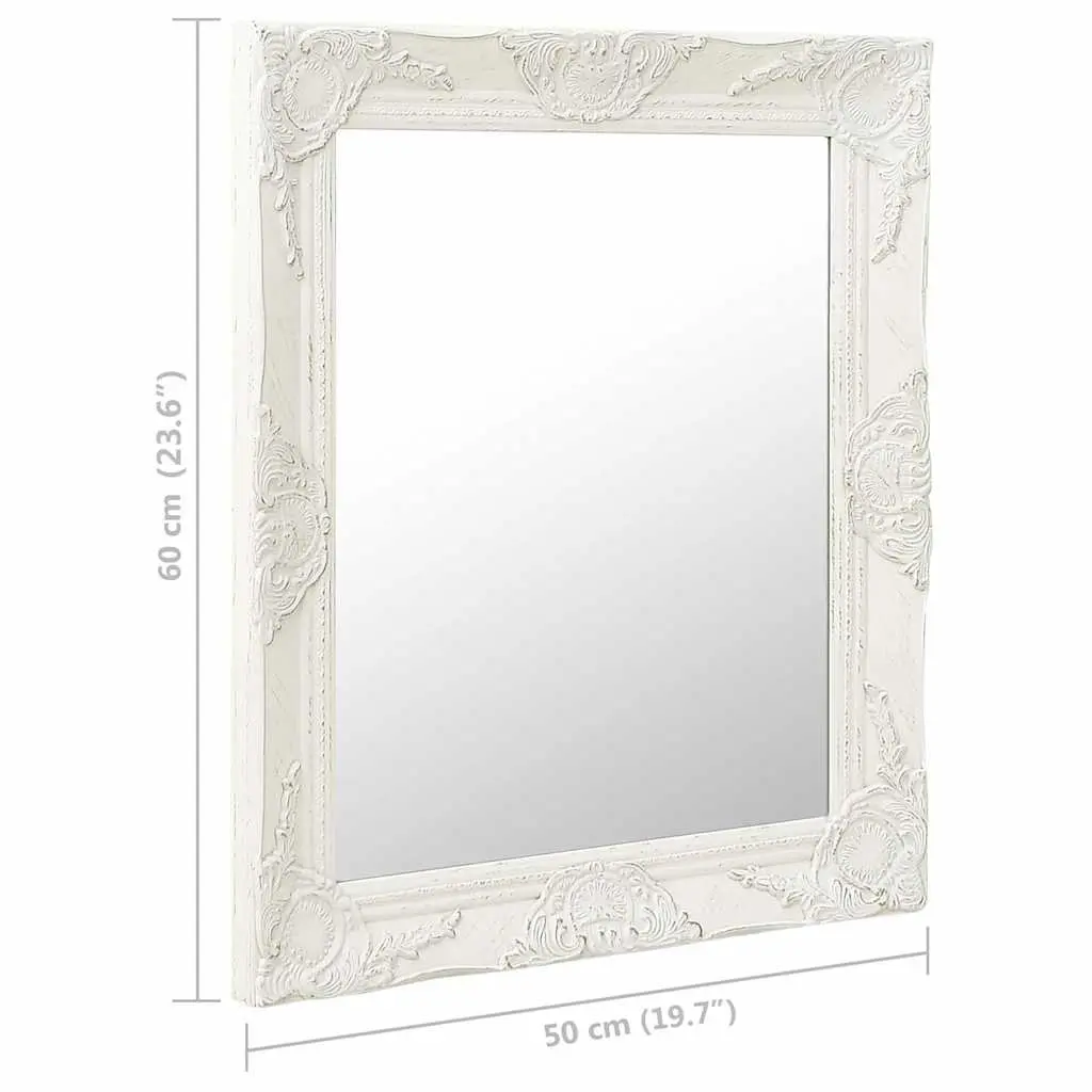 Ornate Frame Wall Mirror Baroque Style 50x60cm White Decor