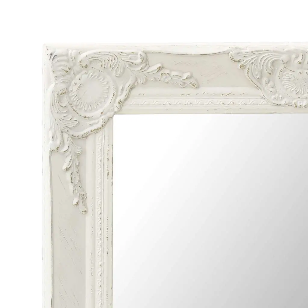 Wall Mirror Baroque Style White Ornate Frame Bevelled Edge 50 x 80 cm