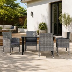 5 Piece Garden Dining Set Outdoor Table Chairs Grey Poly Rattan Steel Frame