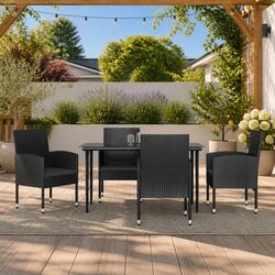 5 Piece Poly Rattan Dining Set with Steel Frame