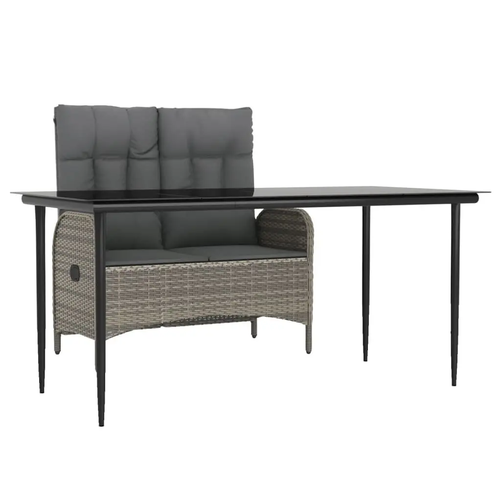 Grey Poly Rattan Dining Set 2 Piece Outdoor Table with Adjustable Bench and Cushions