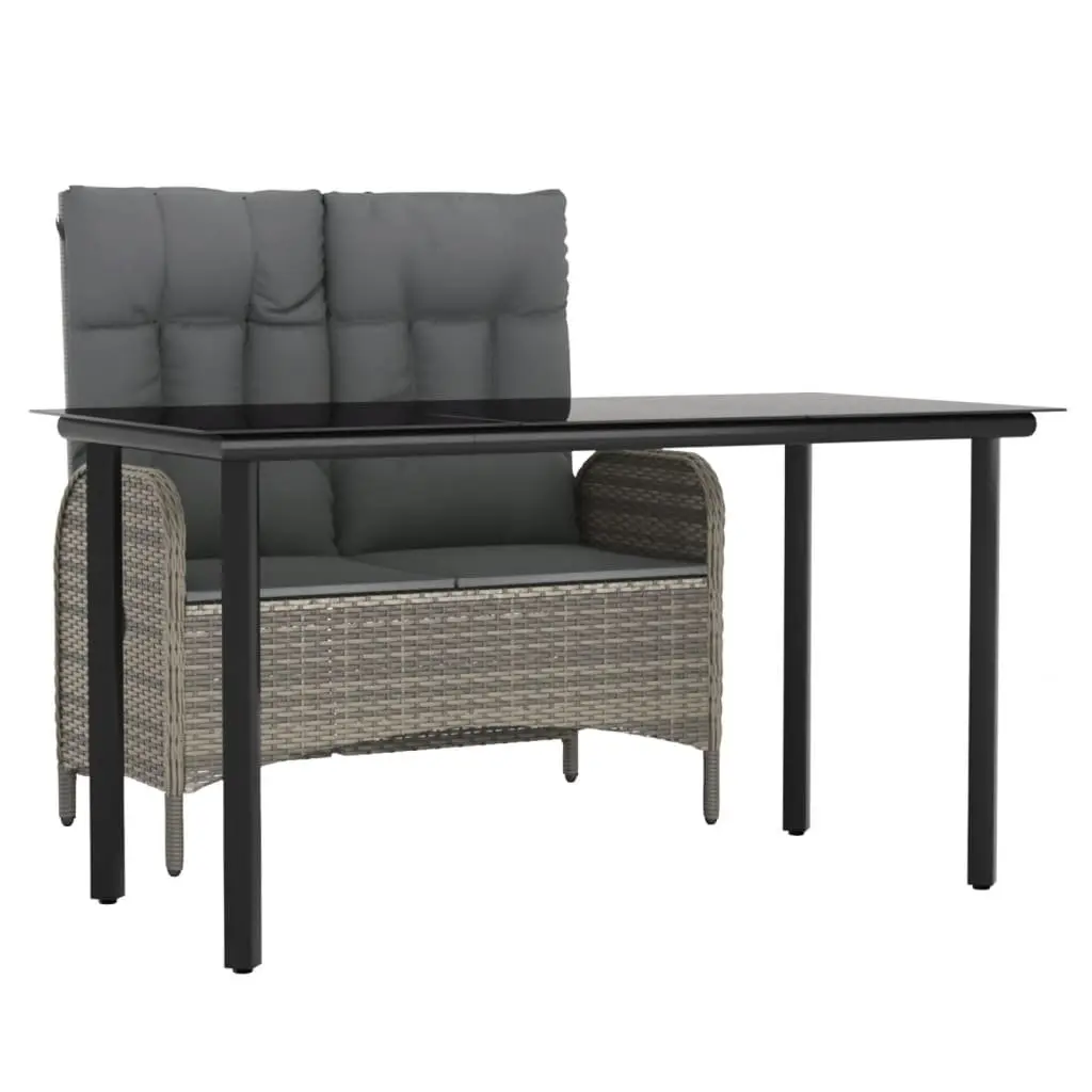 Garden Dining Set Grey Poly Rattan 2 Piece Outdoor Furniture with Cushions