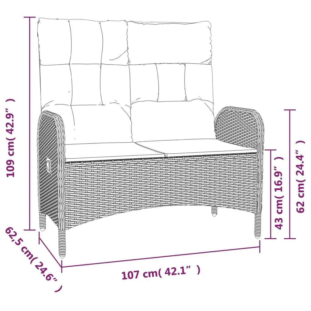 Garden Dining Set Grey Poly Rattan Outdoor Furniture 4 Piece with Cushions and Adjustable Backrest