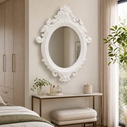 Wall Mirror Castle Style 56x76 cm White Ornate Frame Decor Dressing Room