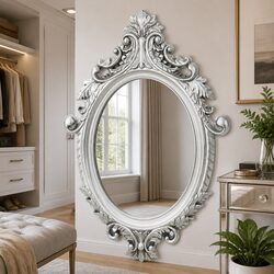 Wall Mirror Castle Style Ornate Silver Frame Decorative Home Decor 56x76cm