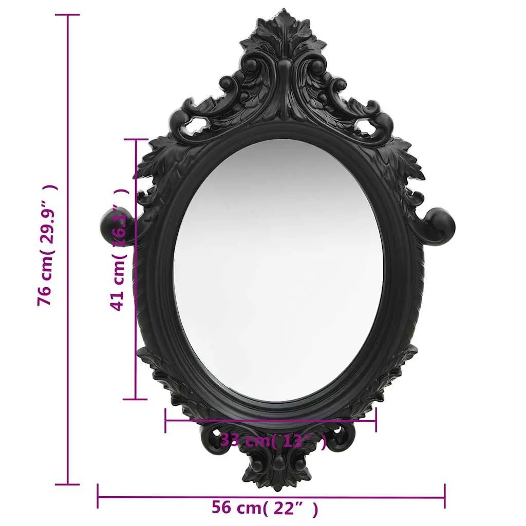 Wall Mirror Castle Style Black Ornate Frame 56x76cm