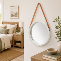Round Wall Mirror 40cm Silver Hanging Decor Modern Retro Bedroom Living Room