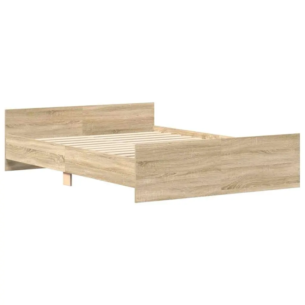 Bed Frame Engineered Wood 135x190 cm Sonoma Oak Brown Headboard Footboard Slats
