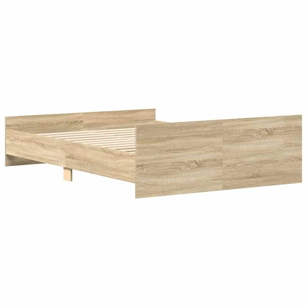 Bed Frame Engineered Wood 135x190 cm Sonoma Oak Brown Headboard Footboard Slats