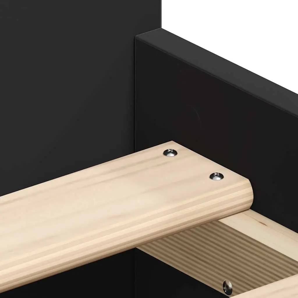 Bed Frame 90x190 cm Black with Drawers Storage Headboard Footboard Slats