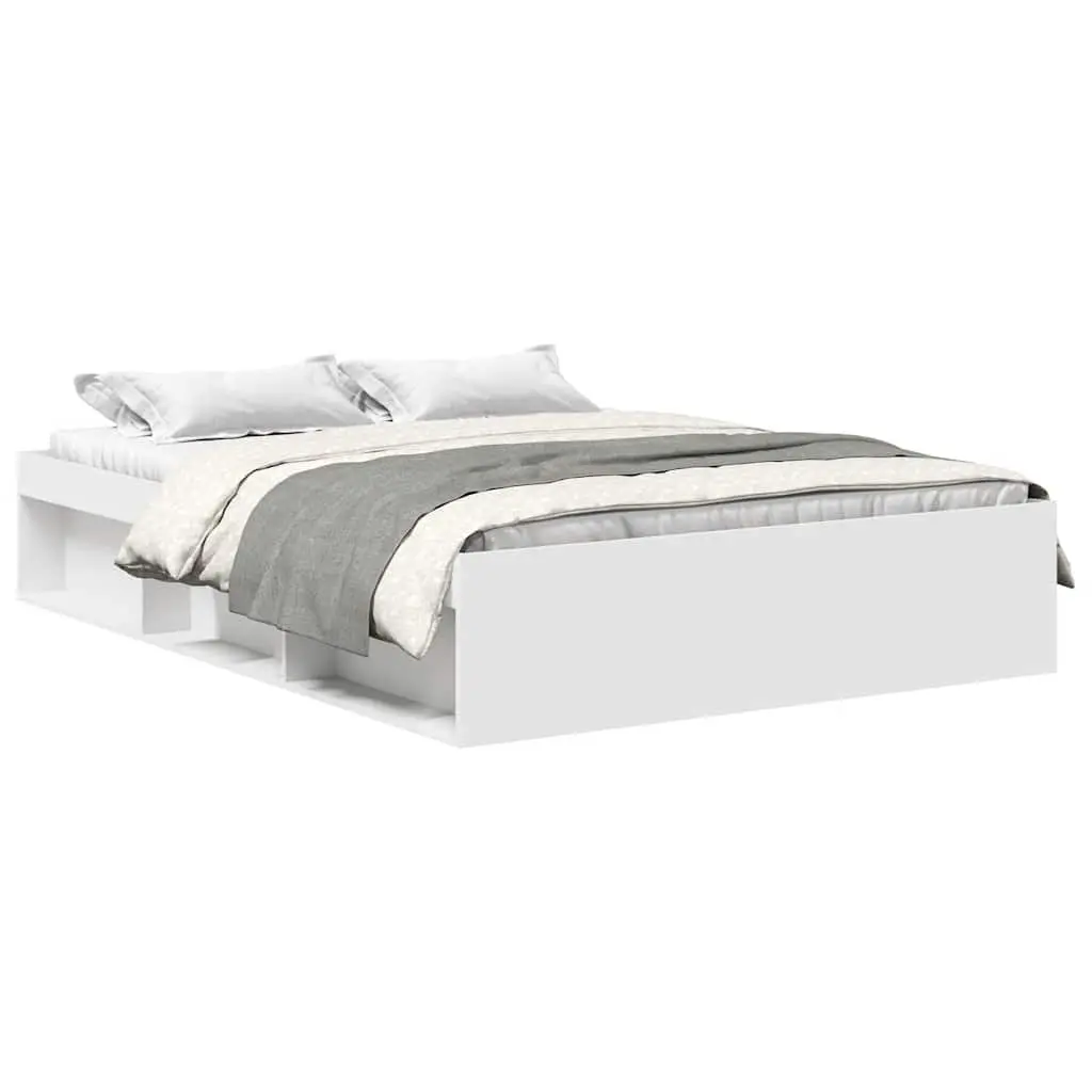 White Bed Frame Modern with Storage Compartments 150x200 cm