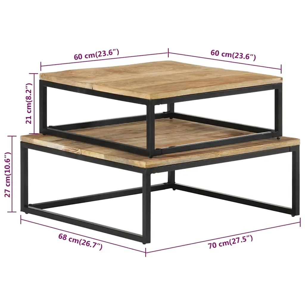 Nesting Coffee Tables 2 pcs Wooden Brown Accent Living Room Storage Furniture