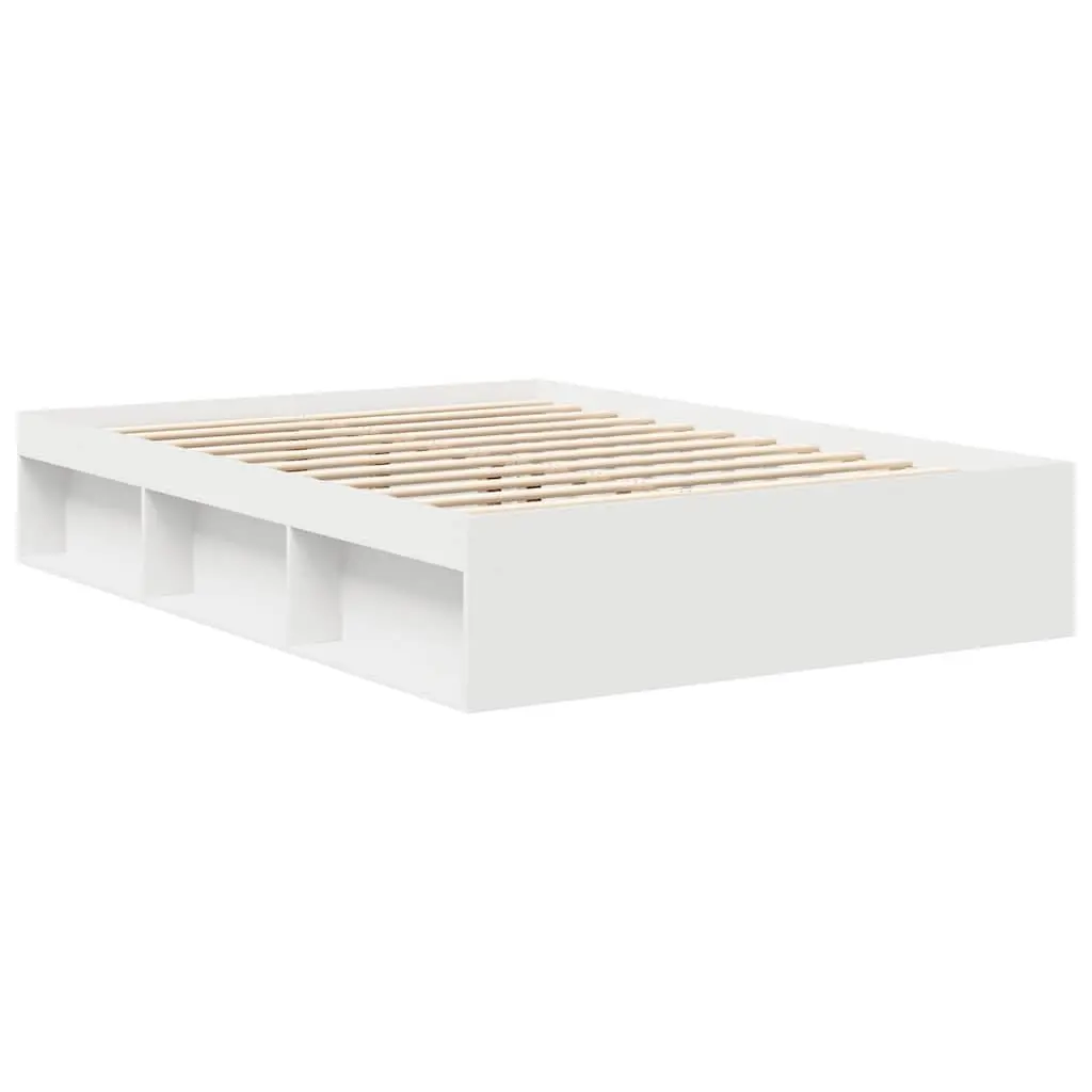 Bed Frame White 135x190 cm Modern Storage Platform Bedroom Furniture Engineered