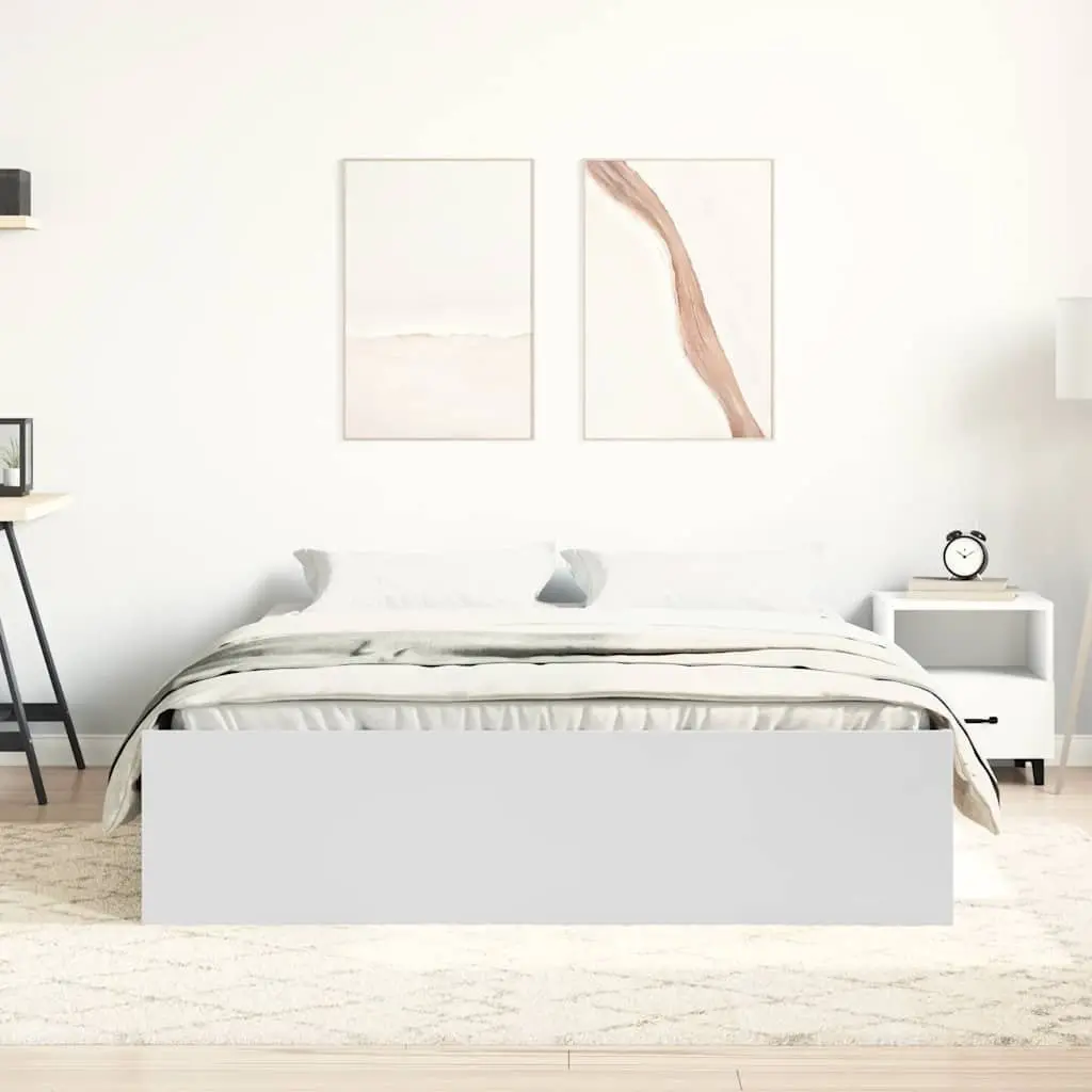 Bed Frame White 135x190 cm Modern Storage Platform Bedroom Furniture Engineered