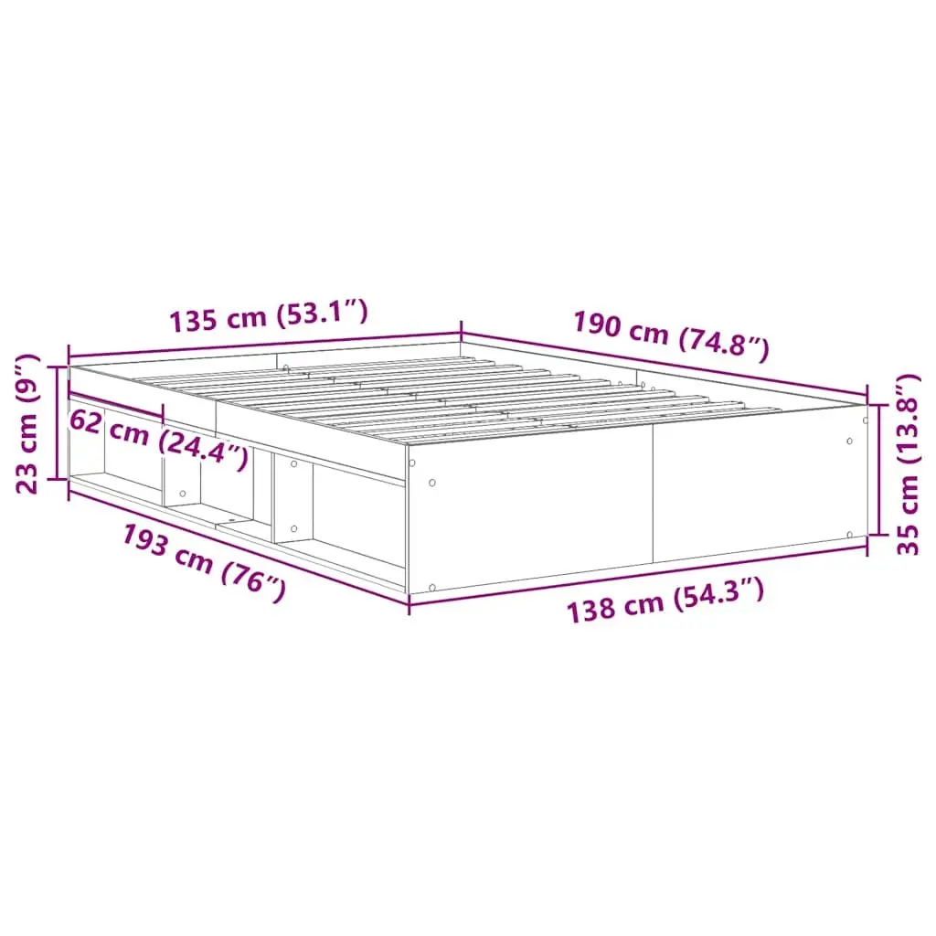 Bed Frame White 135x190 cm Modern Storage Platform Bedroom Furniture Engineered