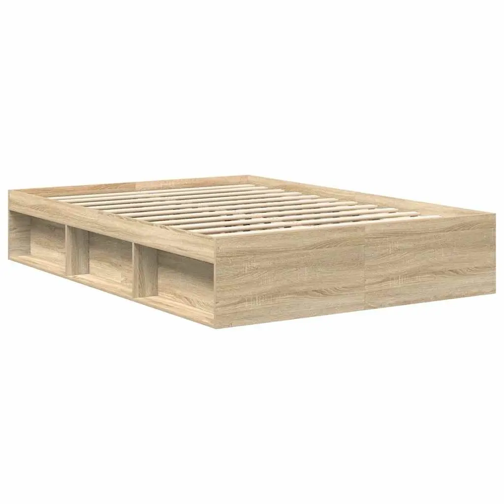 Bed Frame Storage Compartments Queen Size Brown Wooden