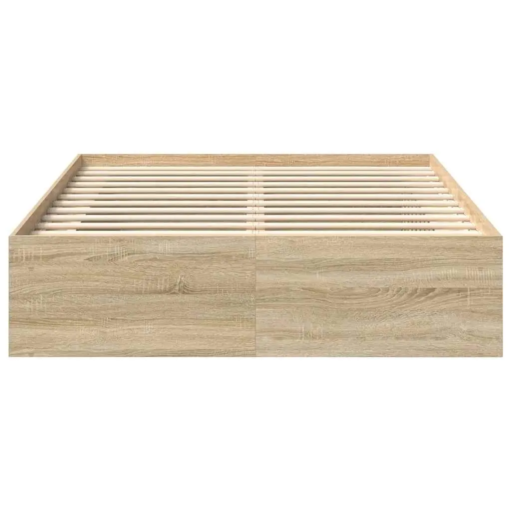Bed Frame Storage Compartments Queen Size Brown Wooden