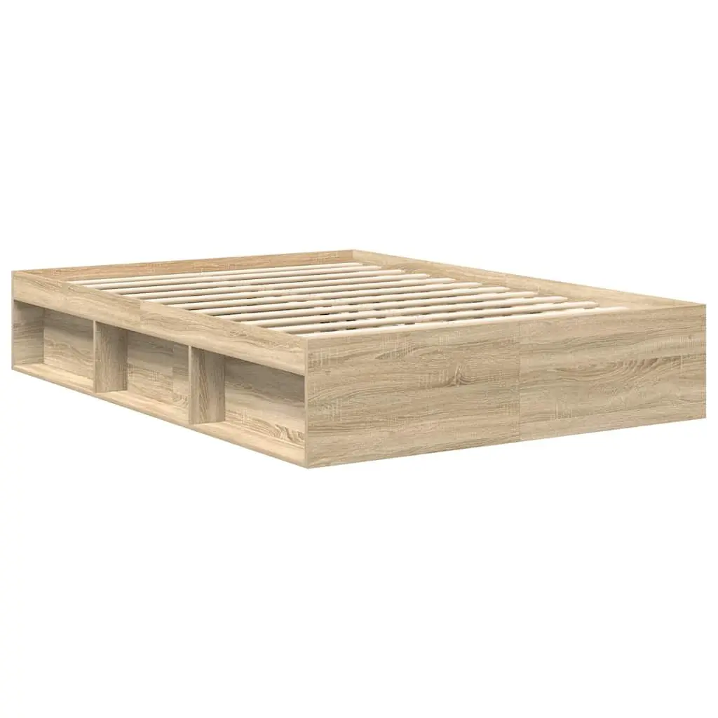 Bed Frame Storage Compartments Queen Size Brown Wooden