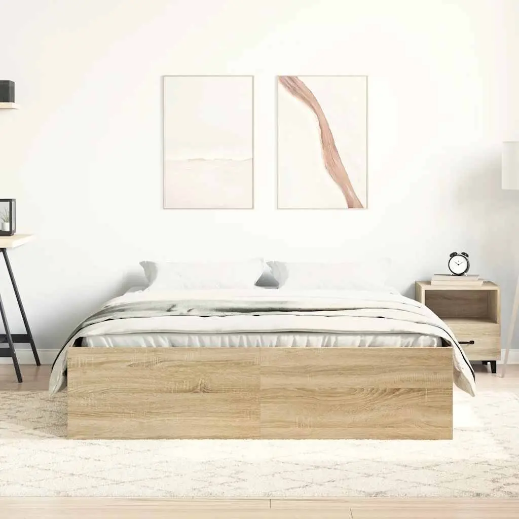 Bed Frame Storage Compartments Queen Size Brown Wooden