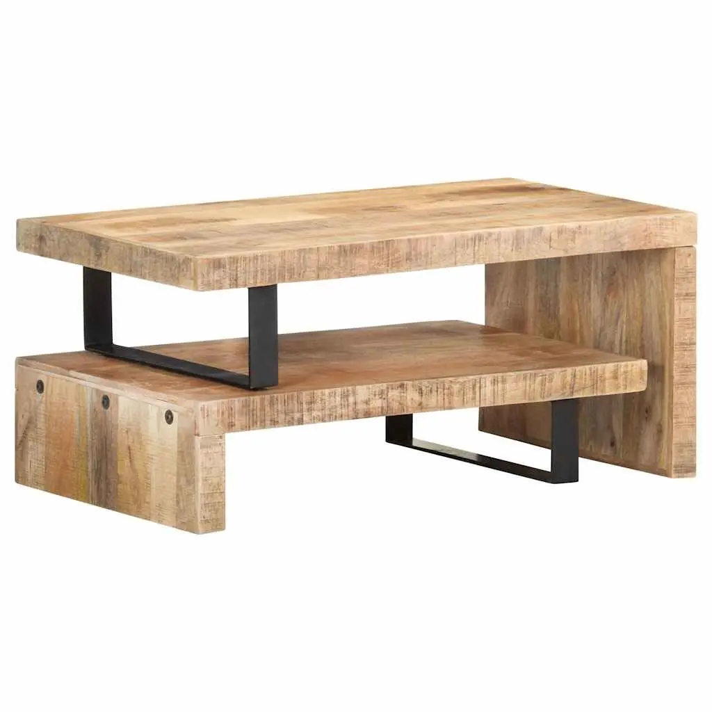 2 Piece Coffee Table Set Solid Mango Wood Brown with Storage Shelf