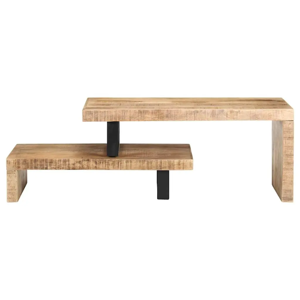 2 Piece Coffee Table Set Solid Mango Wood Brown with Storage Shelf