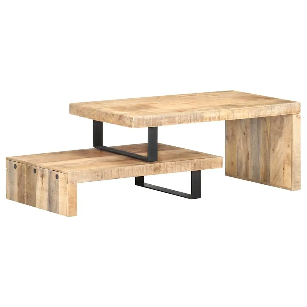 2 Piece Coffee Table Set Solid Mango Wood Brown with Storage Shelf