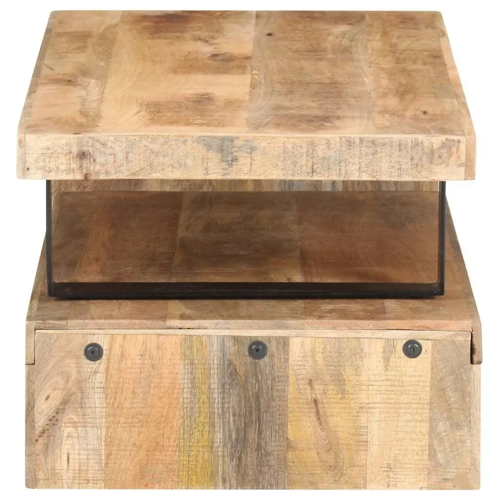 2 Piece Coffee Table Set Solid Mango Wood Brown with Storage Shelf