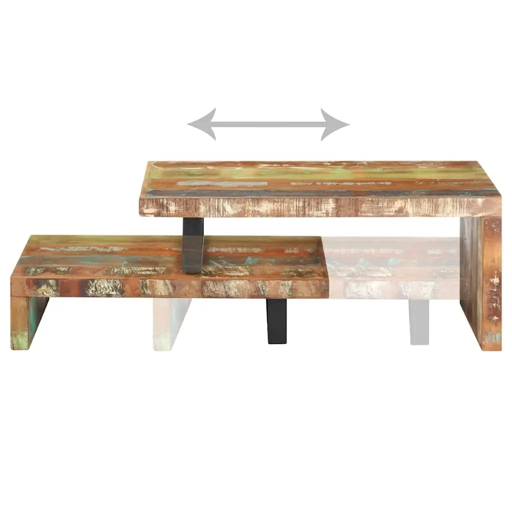 2 Piece Coffee Table Set Solid Reclaimed Wood Brown Upper and Lower Table Configuration with Storage Shelf