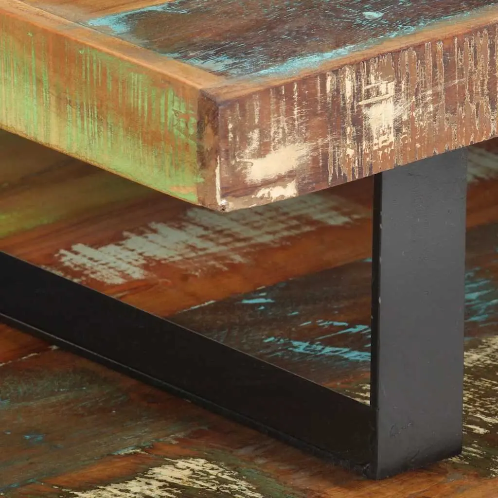 2 Piece Coffee Table Set Solid Reclaimed Wood Brown Upper and Lower Table Configuration with Storage Shelf