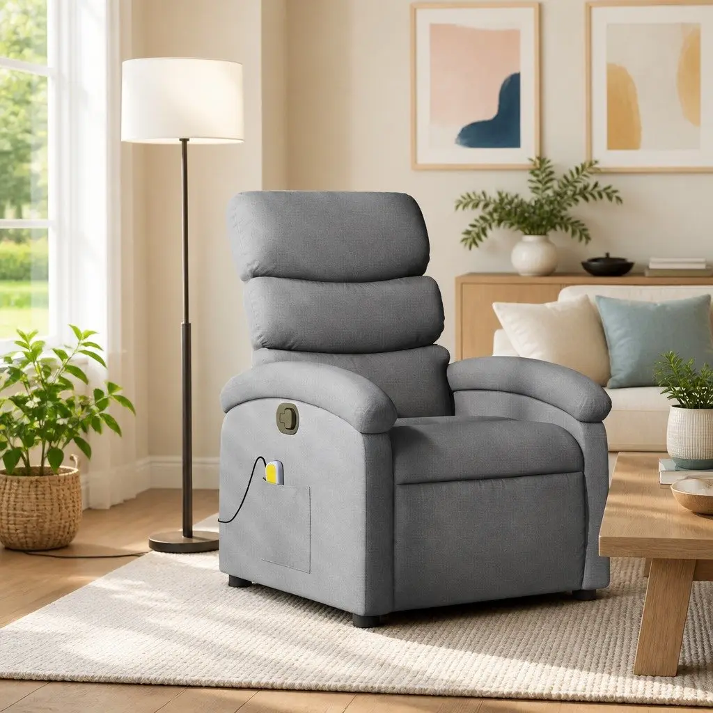 Manual Recliner Massage Chair with 6 Vibration Points in Grey Fabric and Thickly Padded Seat