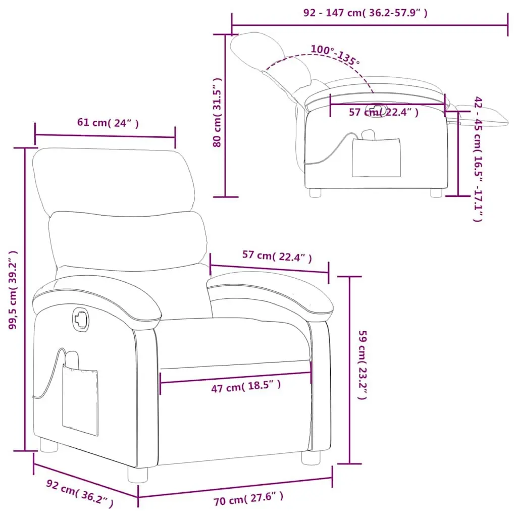 Manual Recliner Massage Chair with 6 Vibration Points in Grey Fabric and Thickly Padded Seat