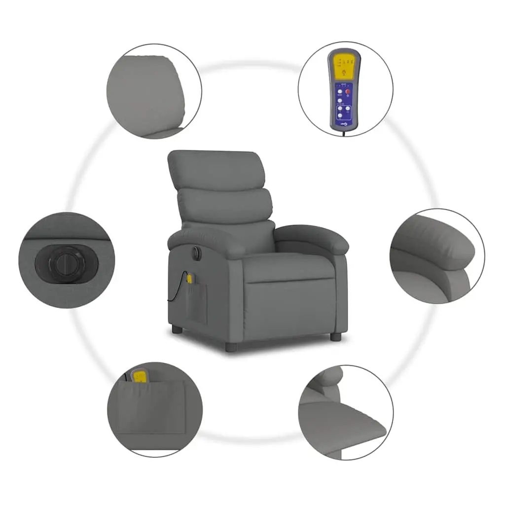Electric Massage Recliner Chair Grey Fabric Adjustable Size