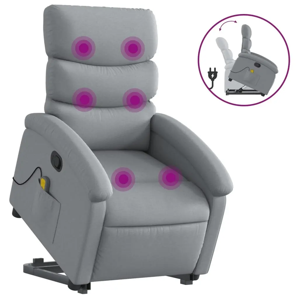 Stand Up Massage Recliner Chair Grey Fabric Power Lift Manual Recline Armchair