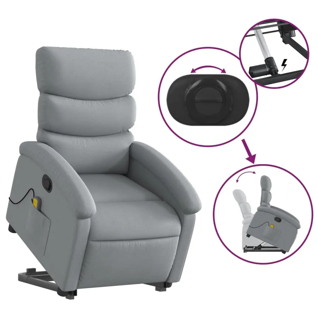 Stand Up Massage Recliner Chair Grey Fabric Power Lift Manual Recline Armchair
