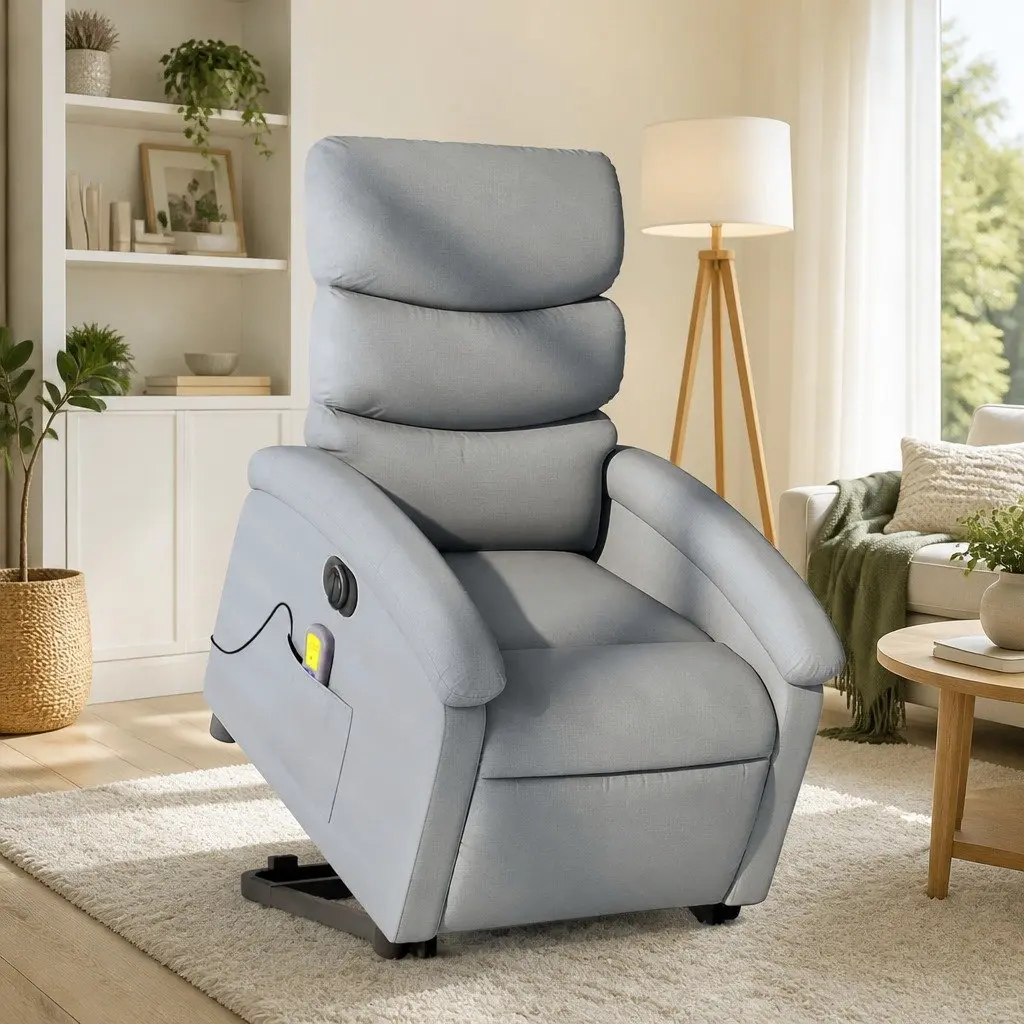 Electric Massage Recliner Chair Power Lift Light Grey Fabric