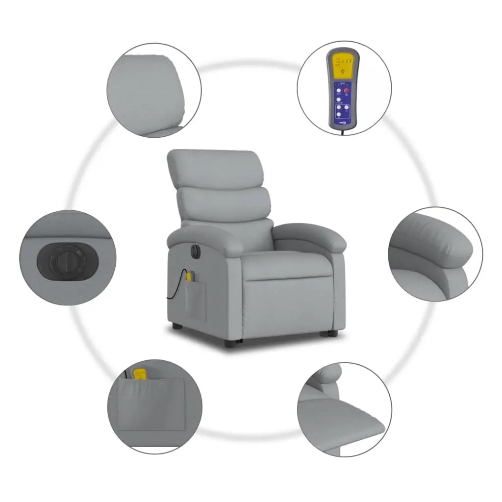 Electric Massage Recliner Chair Power Lift Light Grey Fabric