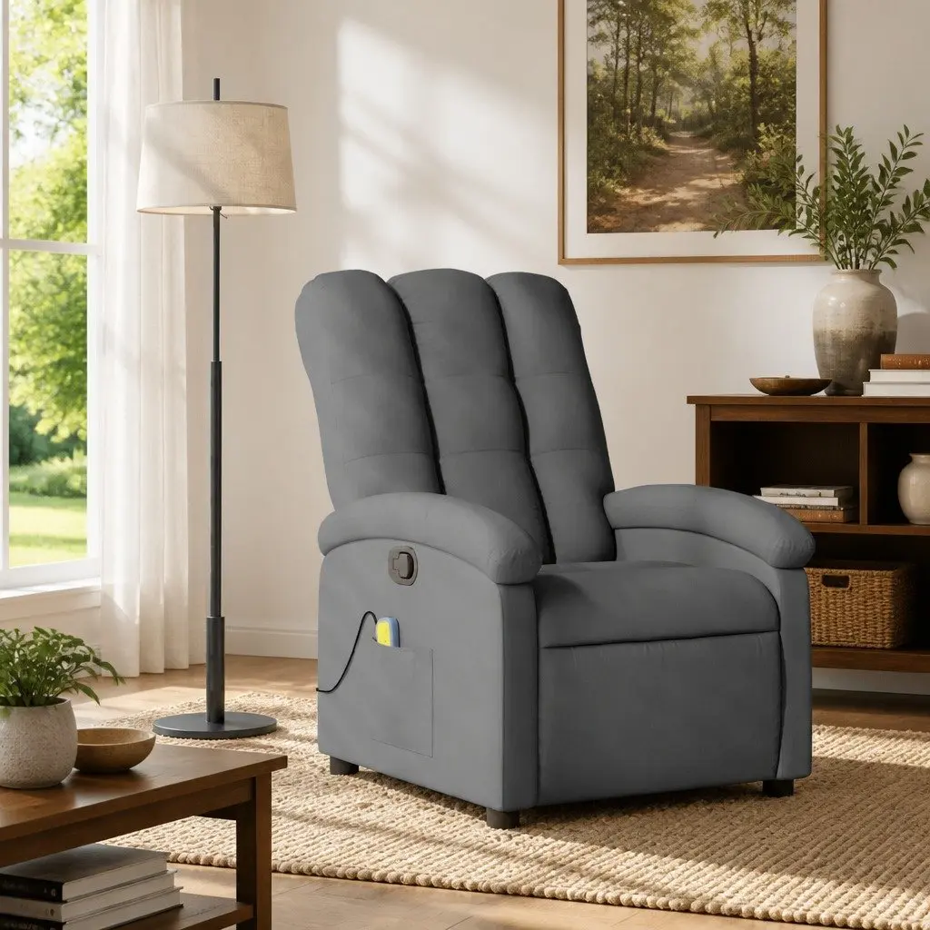 Massage Recliner Chair Grey Fabric Manual Reclining Armchair with 6 Vibration Massage Points