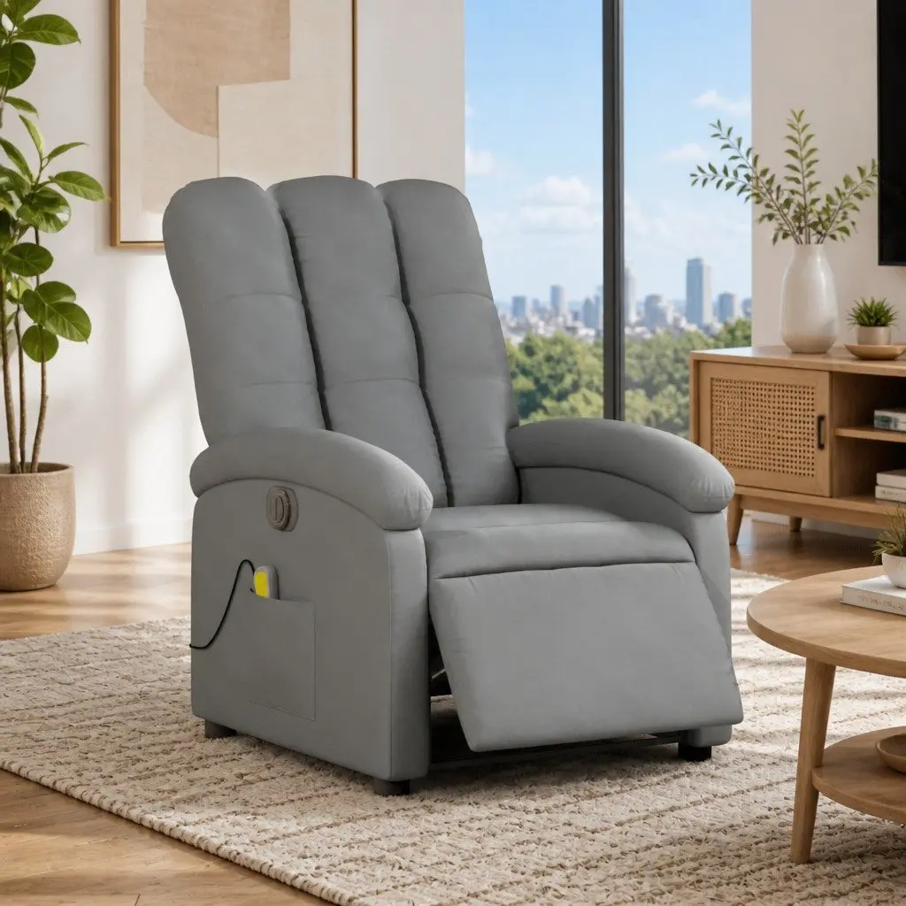 Electric Massage Recliner Chair Grey Fabric Adjustable 135 Degrees
