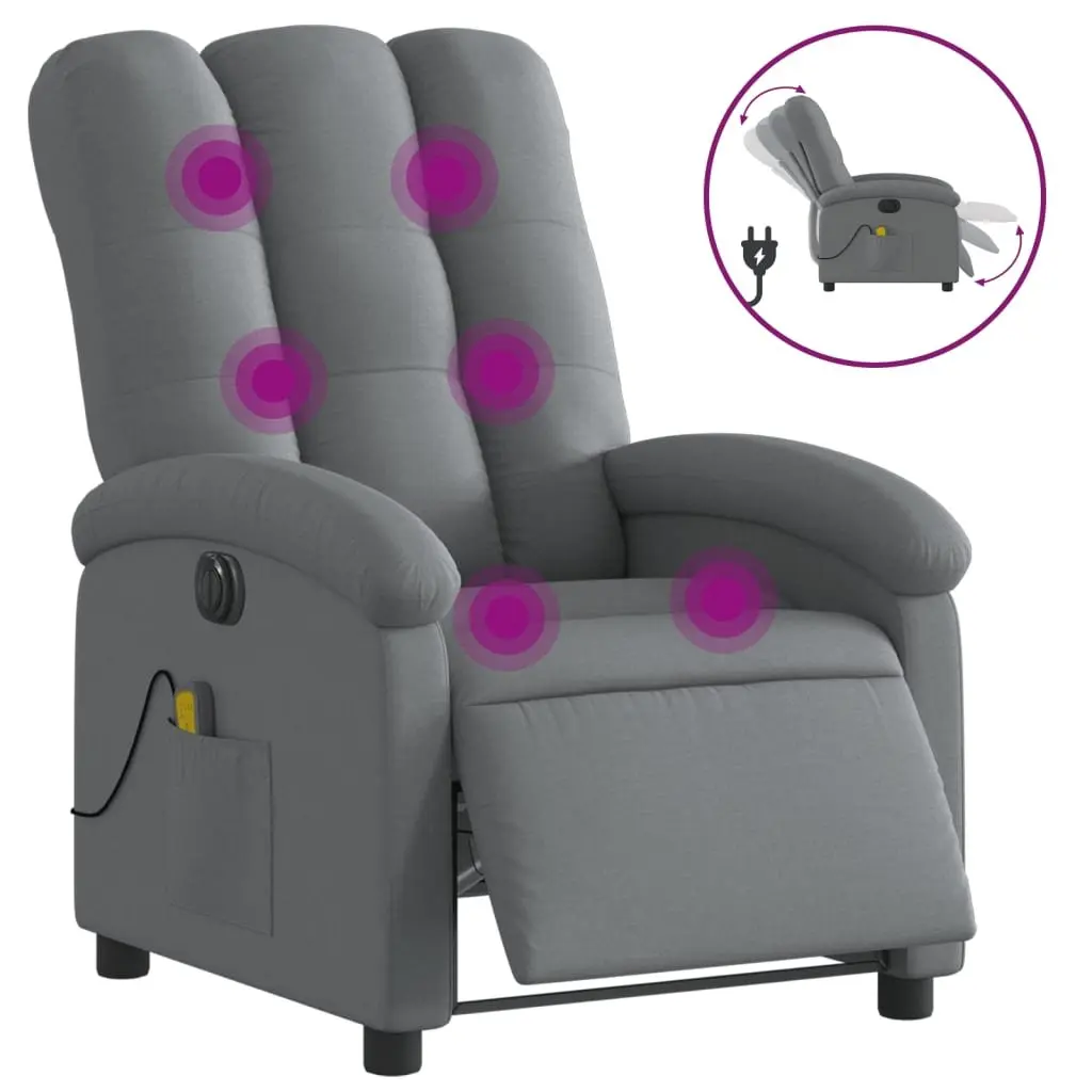 Electric Massage Recliner Chair Grey Fabric Adjustable 135 Degrees