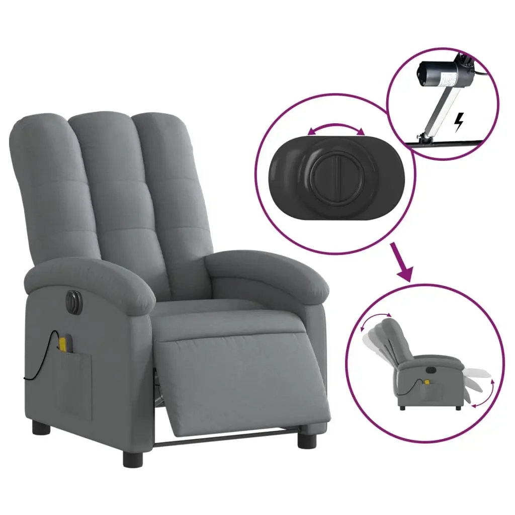 Electric Massage Recliner Chair Grey Fabric Adjustable 135 Degrees