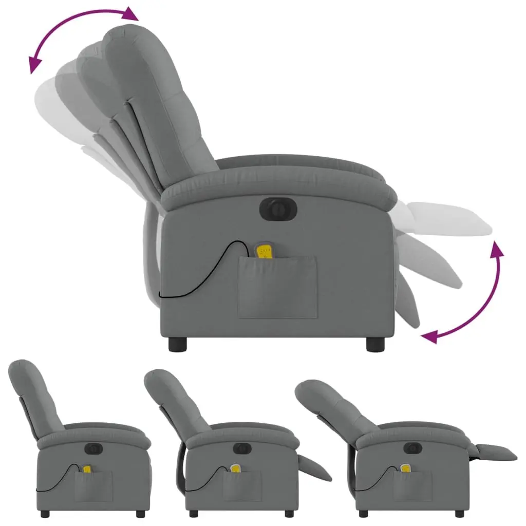 Electric Massage Recliner Chair Grey Fabric Adjustable 135 Degrees