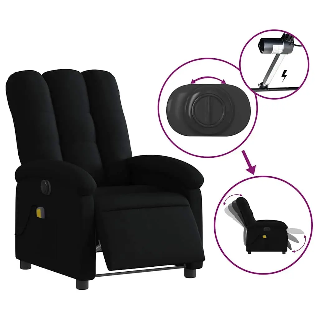 Electric Massage Recliner Chair Black Fabric USB Vibration 135 Degrees