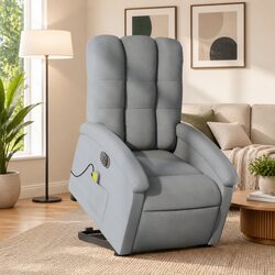 Electric Stand Up Massage Recliner Chair Lift Recline Grey Fabric Armchair