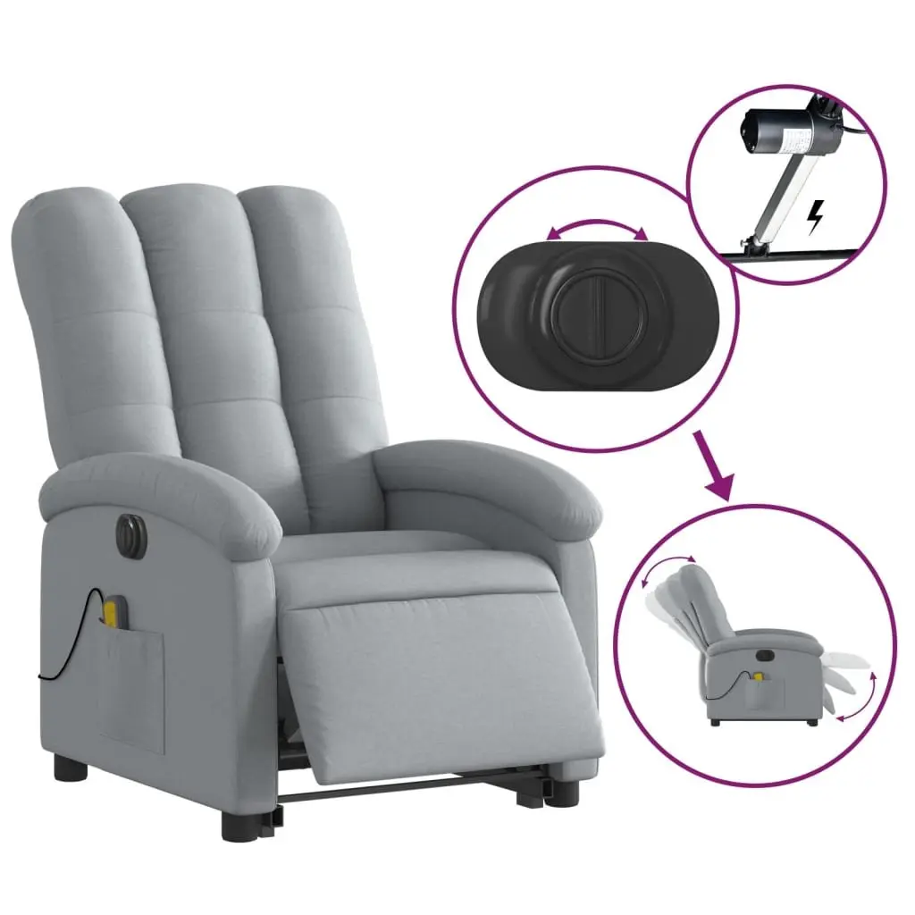 Electric Massage Recliner Chair Power Lift Grey Fabric 135 Degrees