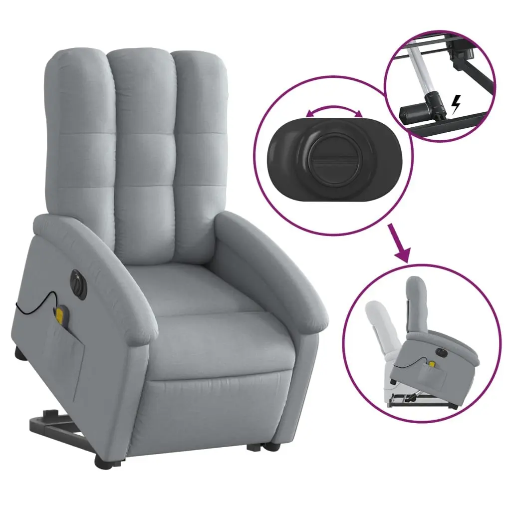 Electric Massage Recliner Chair Power Lift Grey Fabric 135 Degrees