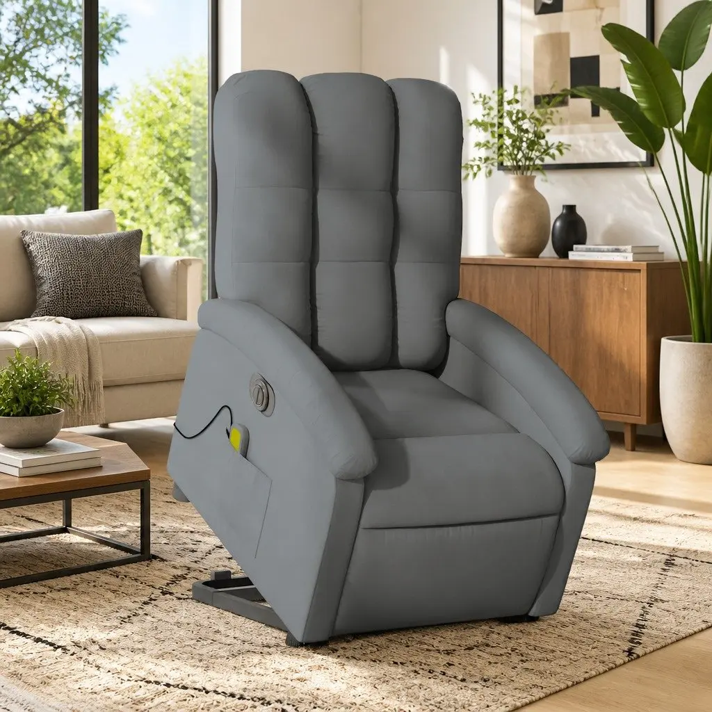 Electric Massage Recliner Chair Power Lift Function Grey Fabric