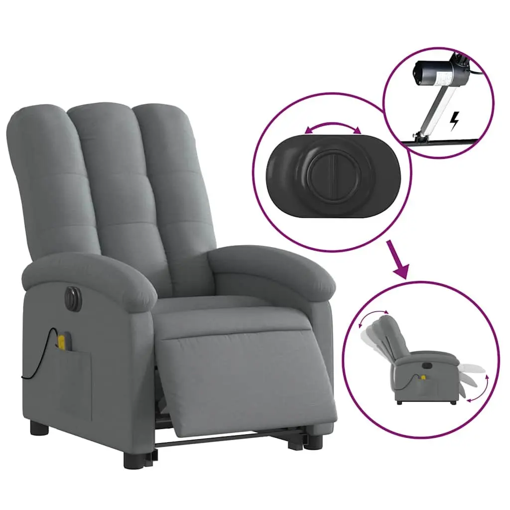 Electric Massage Recliner Chair Power Lift Function Grey Fabric