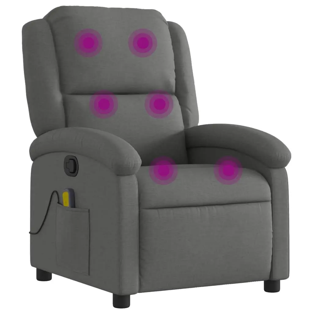 Massage Recliner Chair Manual Recline Grey Fabric 6 Vibration Points