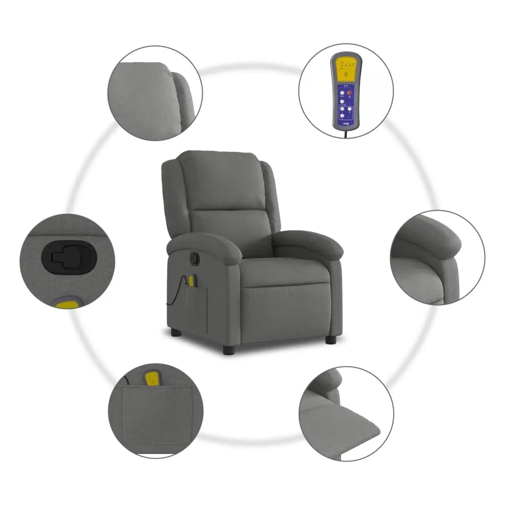 Massage Recliner Chair Manual Recline Grey Fabric 6 Vibration Points