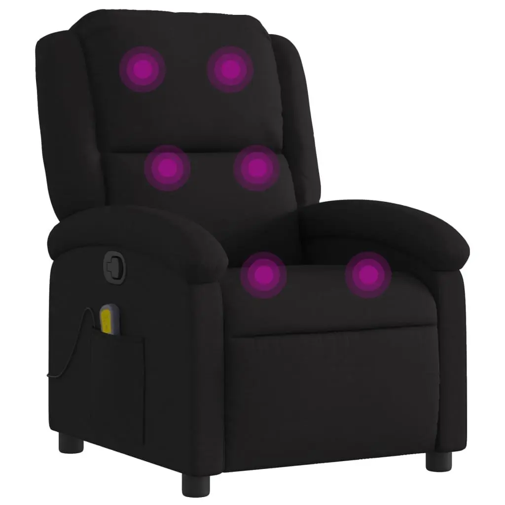 Massage Recliner Chair Manual Recline Black Fabric 6 Massage Points